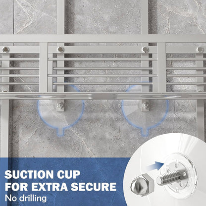Shower Caddy Hanging, Never Rust Aluminum Shower Organizer, over Showerhead No Drilling Shower Racks, with Soap Holder Multi Hooks Bathroom Storage for Shampoo Sponge,Silvery4