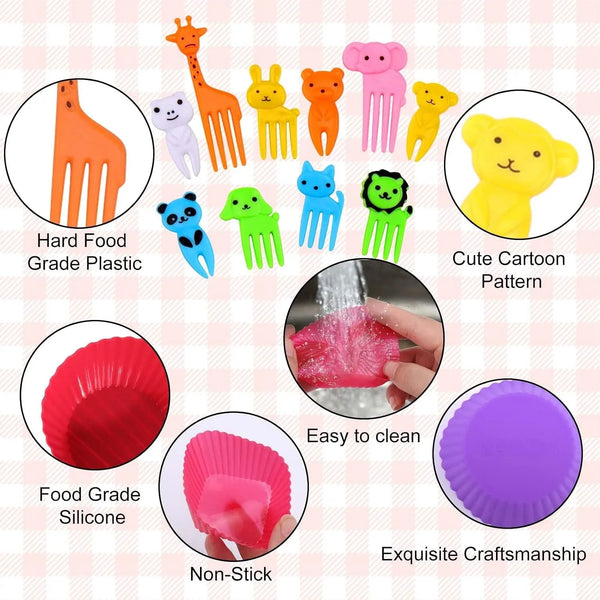 60 Pcs Silicone Lunch Box Dividers with Animal Food Picks,Reusable Lunch Bento Box Accessories for Kids,Lunchbox Supplies Accessories,Back to School Lunch Essentials,Silicone Cupcake Liners6