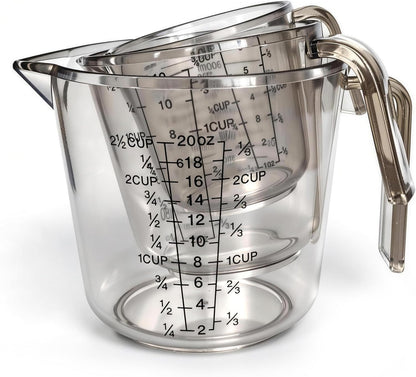 Measuring Cups Set, 3PCS with Pour Spout & Handle, Multi-Scale (Cup | Oz | Ml) Stackable Liquid & Dry Plastic Measuring Tools for Baking Cooking, Essential Kitchen Gadgets (Coffee Brown)1