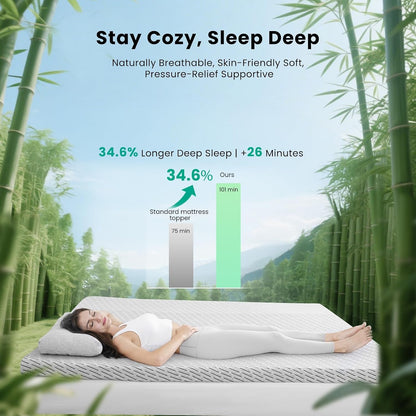 Bamboo Mattress Topper Twin XL Size 3 Inch, Cooling Gel & Bamboo Charcoal Memory Foam Mattress Topper for Back Pain Relief, Firm Dual-Layer Foam Bed Pad with Removable Cover College Dorm2