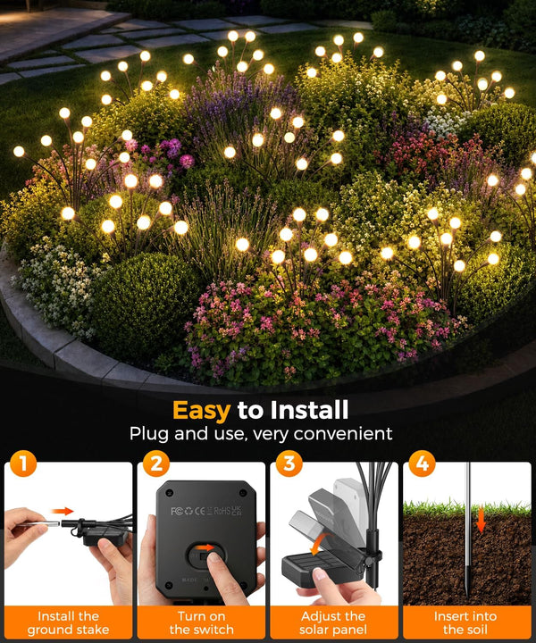 6 Pack Solar Garden Lights 48 LED, Solar Lights Outdoor Waterproof IP65, Decorative Garden Lights Solar Powered for Yard Patio Pathway Decor, outside Fairy Firefly Lights Garden Gifts7