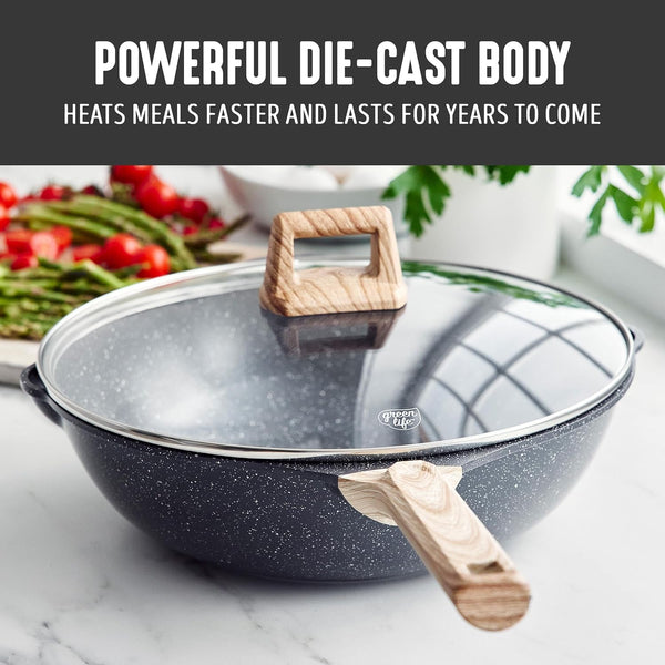 Nonstick 12” (5QT) All in One Deep Skillet Wok with Lid, Pfas-Free Non-Toxic Ceramic Multi-Purpose Pan, Induction, All Stovetop, Egg, Stir Fry, Saute, Stay Cool Handle, Granite Black9