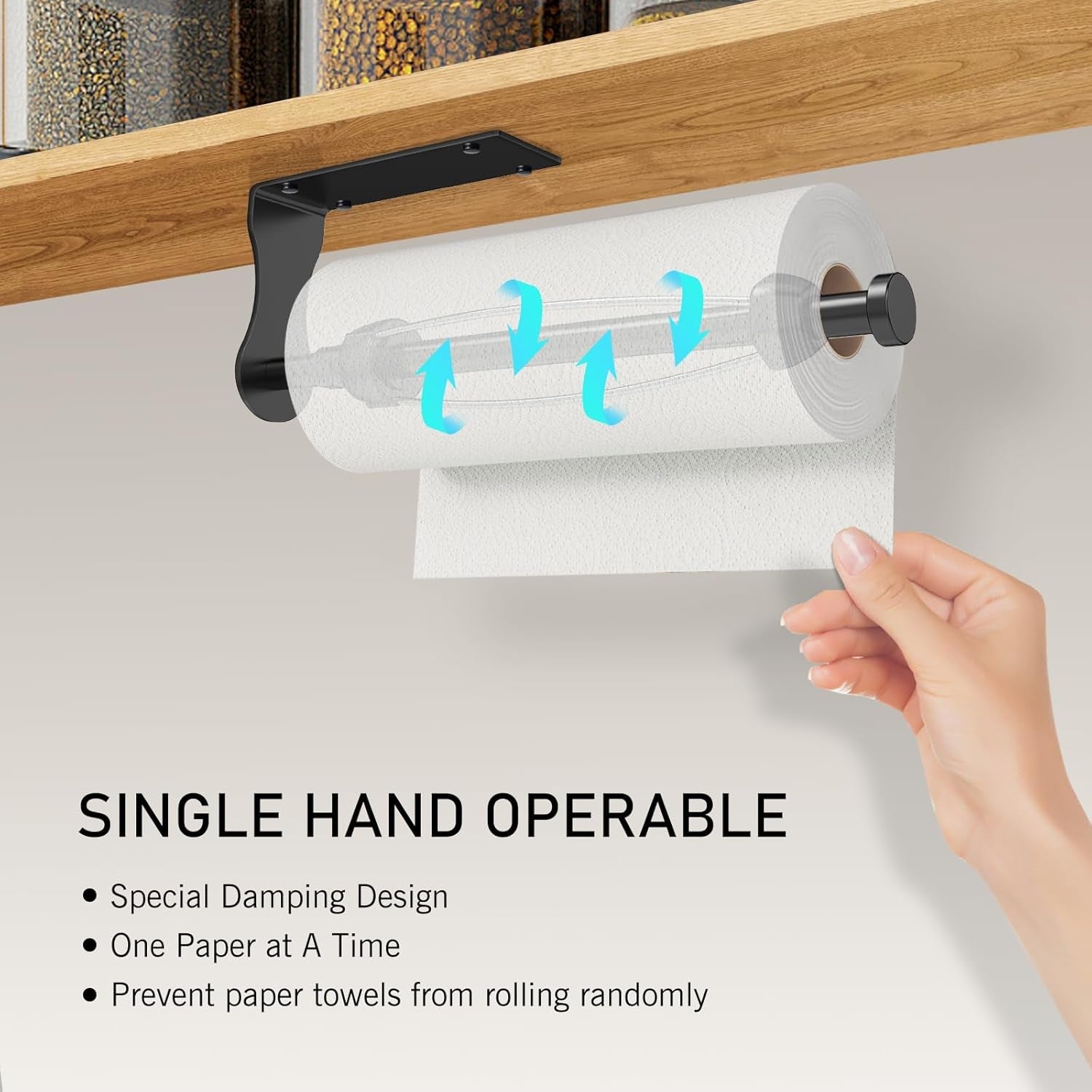 paper-towel-holder-single-hand-operable-paper-towel-holder-under-cabinet-with-adjustable-damper-easy-tear-wall-mount-self-adhesive-or-drilled-for-kitchen-bathroom-black