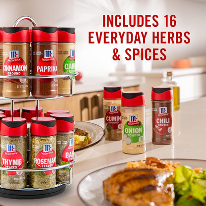 Spice Rack, Two Tier Chrome, Featuring 16 Herbs & Spices for Everyday Cooking, Great Gift for Housewarming, Wedding & Bridal Shower, 26.09 Oz2