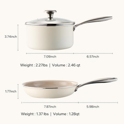 Nonstick Mini Cookware Set, 8"Ceramic Fry Pan 2.5Qt Sauce Pan with Lid, Fryingpan & Pots Set, Induction Compatible, Nontoxic, Oven Dishwasher Safe, PTFE & PFOA Free, Beige6