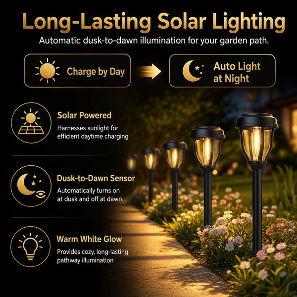 12 Pack Solar Lights Outdoor, Solar Pathway Lights Auto On/Off Waterproof Garden Landscape Lighting for Path, Yard, Walkway, Driveway Decor2