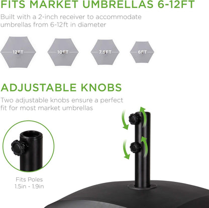 Best Choice Products 123Lb Capacity Fillable Mobile Umbrella Base Heavy Duty Market Stand for Patio, Deck, Poolside W/ 4 Wheels, 2 Locks, 2 Knobs, Wind-Resistant Design - Black6
