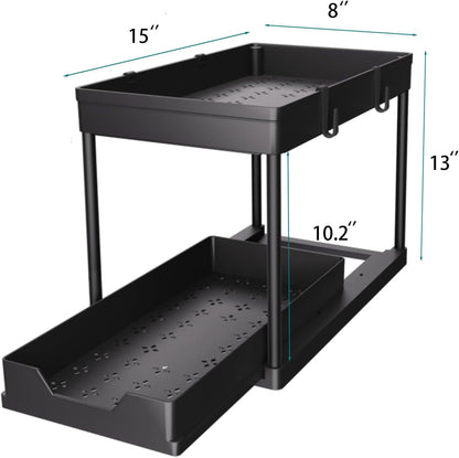 under Sink Organizer 2 Pack, Bathroom Cabinet Organizer, 2 Tier Sliding Cabinet Basket Organizer Drawer, Multi-Purpose Bath Collection Baskets for Bathroom (Black)2