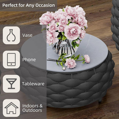 Round Coffee Table, Handwoven Rope Aluminum Outdoor Patio Table5
