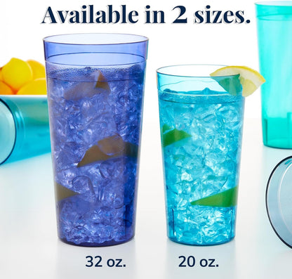 Cafe Plastic Reusable Tumblers (Set of 16) 20-Ounce Water Cups Coastal Colors | Restaurant Style Drinking Glasses Value Set, Stackable, Bpa-Free, Made in the USA | Top-Rack Dishwasher Safe3