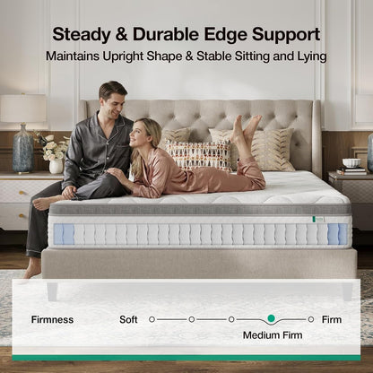 Queen Mattress, 12 Inch Hybrid Mattress Queen with Comfort Foam|Innerspring Pillow Top Mattresses in a Box, Pressure & Pain Relief, Soft Feel but Supportive, Certipur-Us6