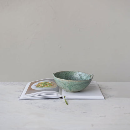 Creative Co-Op Stoneware Berry Bowl with Handles, Aqua Reactive Glaze3