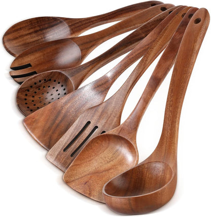 Wooden Spoons for Cooking - 7 Pieces Wooden Kitchen Utensils Set, Smooth Natural Teak Wood Utensil Set, Nonstick Heat-Resistant Cooking Utensils - Lightweight & Sturdy, Wooden Spatula for Cooking1