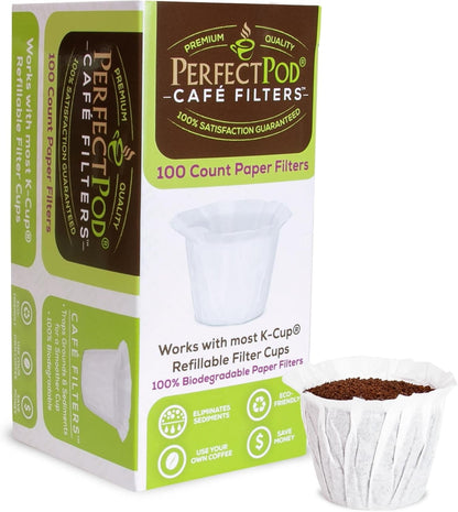 Café Filter Paper Liners for Reusable K-Cup Coffee Pods, 100 Ct | 100% Biodegradable Paper, Fits Most Refillable Coffee Pods, Traps Sediment and Oils for Smoother Coffee and Easy Cleanup1