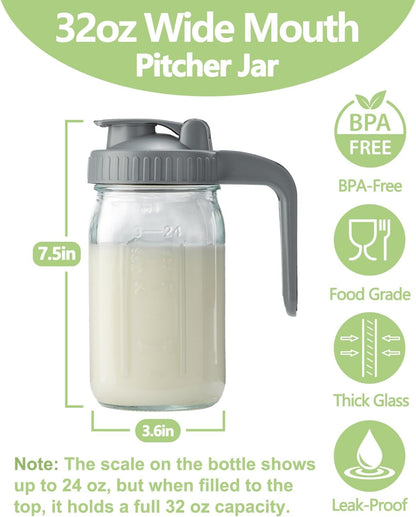 32Oz Glass Pitcher with Lid & V-Shaped Pour Spout - 1 Quart Breastmilk Pitcher Double Leak Proof, Creamer Container for Sun Tea, Juice, Cold Brew Coffee, Breastmilk Storage Container2