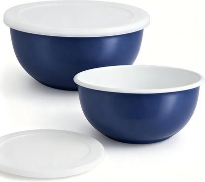 Enamel Mixing Bowl Set with Lids, 2-Piece Unbreakable Enamelware Bowls (3.2 & 4.2 QT) Large Vintage Serving Bowl for Kitchen, Food Storage, Salad, Baking & Fermenting1