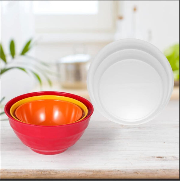 Mixing Bowl Set with Lids, 6 Piece Melamine Nesting Bowl Set for Pasta Baking Salad Mixing, Set of 3, Three Colours,5