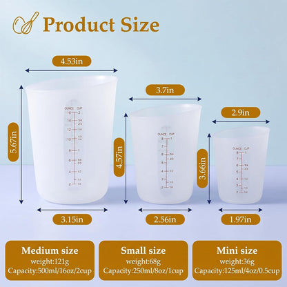 3Pcs Food Grade Silicone Measuring Cups, Flexible Silicone Cups for Melting Chocolate Almond Bark Melting Reusable Baking Measuring Supplies2
