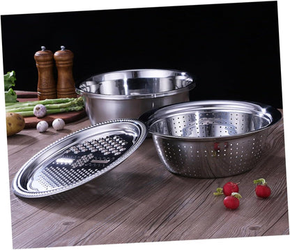 3Pcs Stainless Steel Vegetable Slicer Peeler Set Grater Basin Slicing Patterns Easy to Clean8