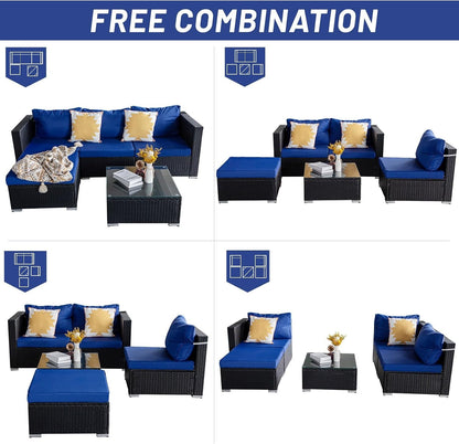 5 Piece Rattan Patio Furniture Set, Outdoor Patio Conversation Set6