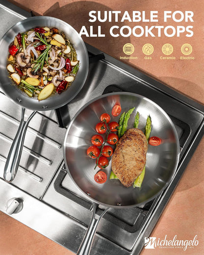 Tri-Ply Stainless Steel Frying Pan Set, 8" 9.5" 11" Skillets, Full Clad Stainless Steel Pans for Even Heating, Durable Cooking Pan Set for Home Chefs & Everyday Cooking4