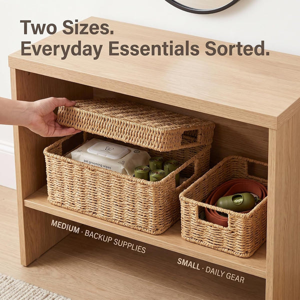 Wicker Storage Basket with Lid for Shelves, Set of 2, Natural5