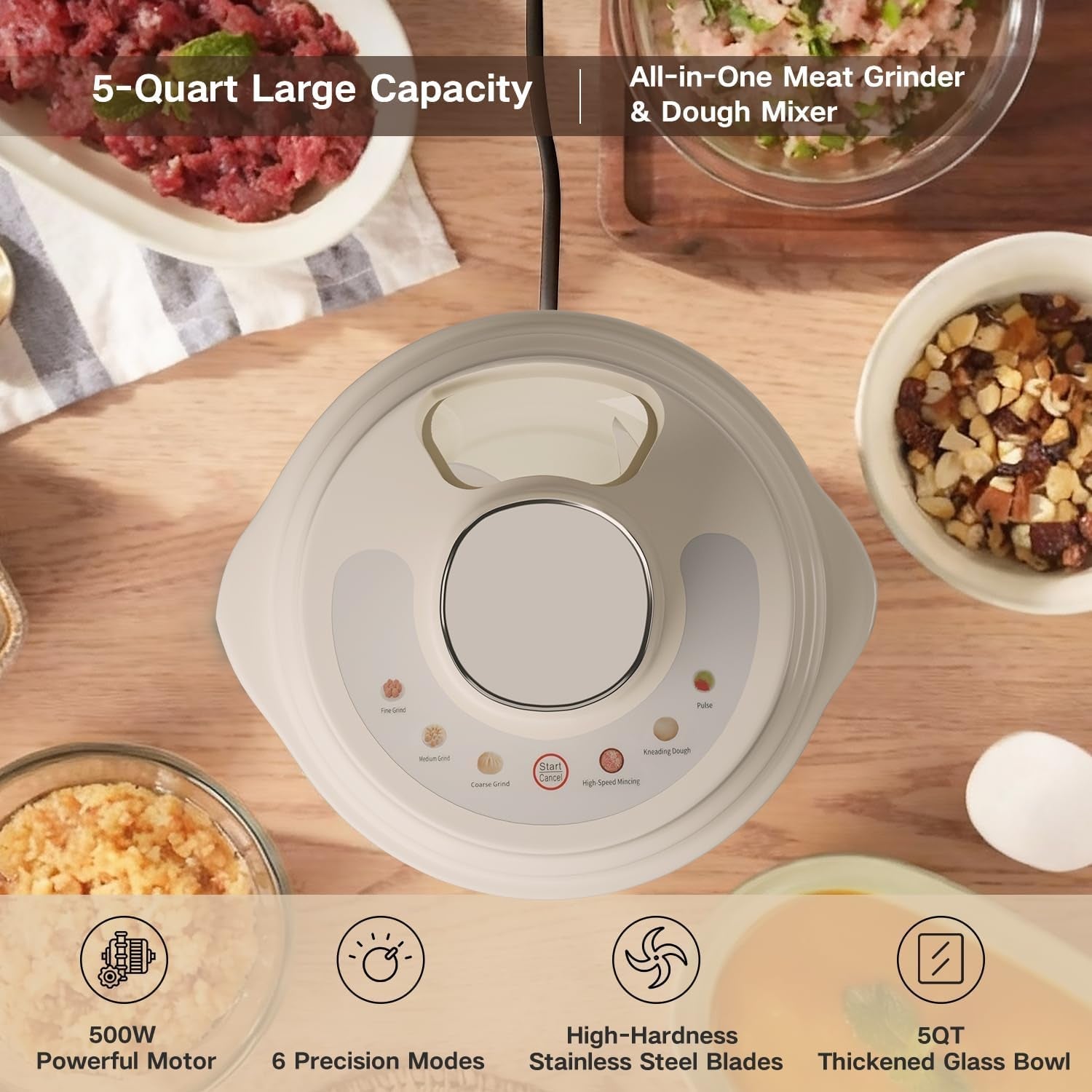 5qt-food-processors-electric-food-chopper-with-meat-grinder-vegetable-chopper-thickened-glass-bowl-with-powerful-500w-copper-motor-2-sets-of-6-blades-for-fruits-meat-nuts-6-precision-modes