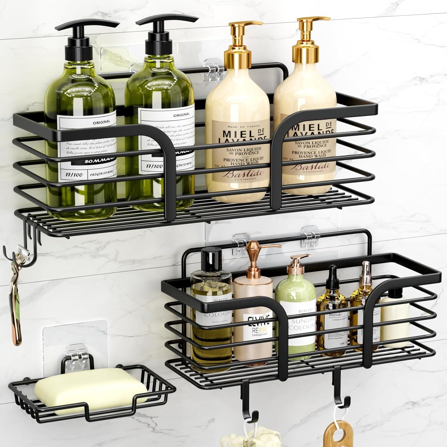 shower-organizer-with-soap-holder-and-hooks-for-bathroom-black