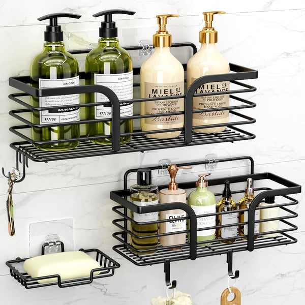 Shower Organizer with Soap Holder and Hooks for Bathroom (Black)1
