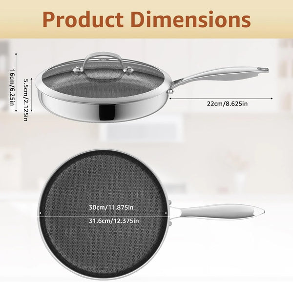 12 Inch Hybrid Nonstick Frying Pan with Glass Lid | PFOA Free | Stainless Steel Skillet | Non-Toxic | Stay-Cool Detachable Handle | Dishwasher and Oven Safe | Induction Ready7