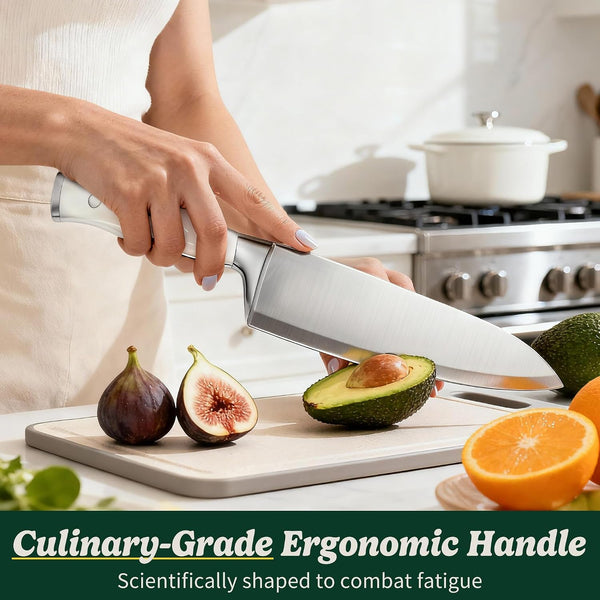 Knife Set, 15 Piece Premium Chef High Carbon Stainless Steel Kitchen Knife Block Set, Razor-Sharp, Ergonomic Forged Triple Rivet Handle, Professional Knife Set for Kitchen, Dishwasher Safe(White)8