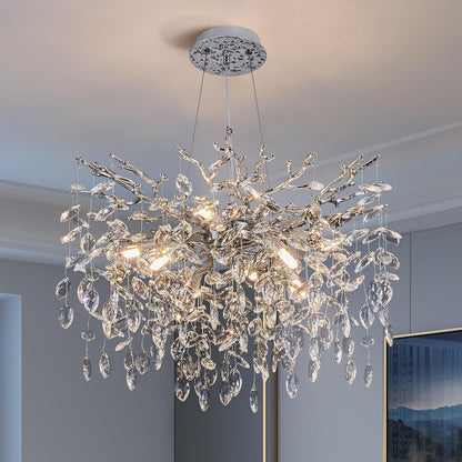 Modern Tree Branch Crystal Chandelier Luxury Silver Crystal Pendant Lighting 23.6" Contemporary 8-Light Chandeliers for Dining Room Kitchen Bedroom Living Room1