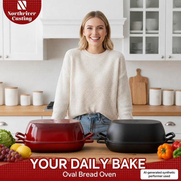 12"X8" Oval Cast Iron Dutch Oven for Bread Baking，Pre-Seasoned Combo Cooker with Lid, Perfect for Sourdough, Artisan Loaves & Family Meals,5 Qt7