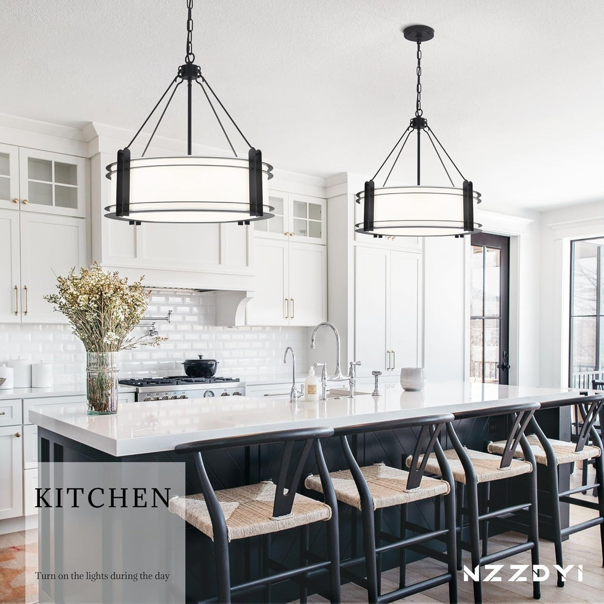 20-4-black-drum-chandelier-with-white-linen-fabric-shade