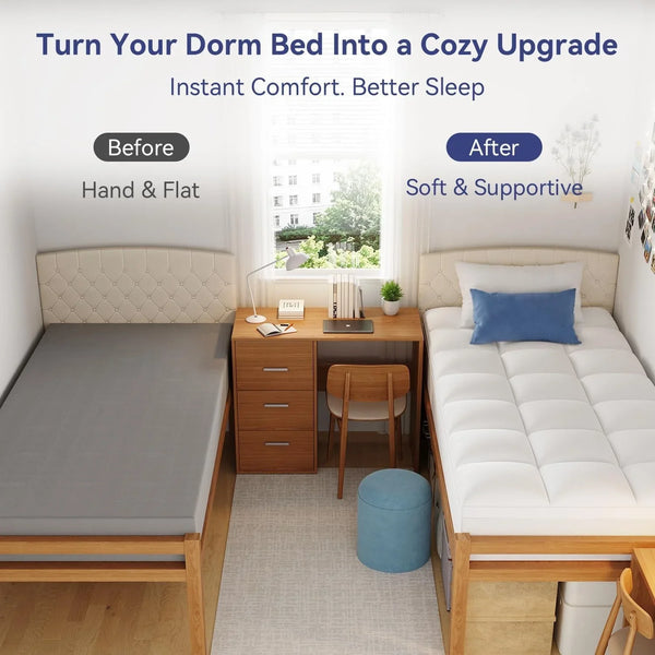 Twin XL Mattress Topper for College Dorm, Thick Pillow Top Bed Pad | Extra Long Twin Mattress Pad with Deep Pocket, Plush College Dorm Room Essential for Girls & Guys, Ideal for Back to School5