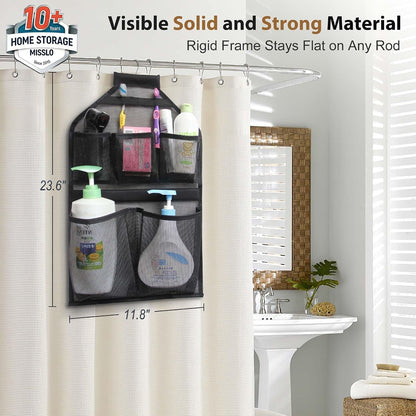 Bathroom Shower Organizer Mesh Hanging Shower Caddy with Rotatable Hanger (Black)2