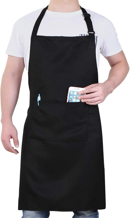 Chef Apron for Men and Women - 33" X 27" Large with 38" Waist Ties for a Comfy and Snug Fit, Durable and Lightweight, with 2 Spacious Pockets for Your Cooking Essentials - 1-Pack, Black | Unisex 33'' X 27'' Oil & Water Resistant Soft Kitchen Chef Apron with Adjustable Neck Strap & 38'' Waist Ties for Snug Fit1