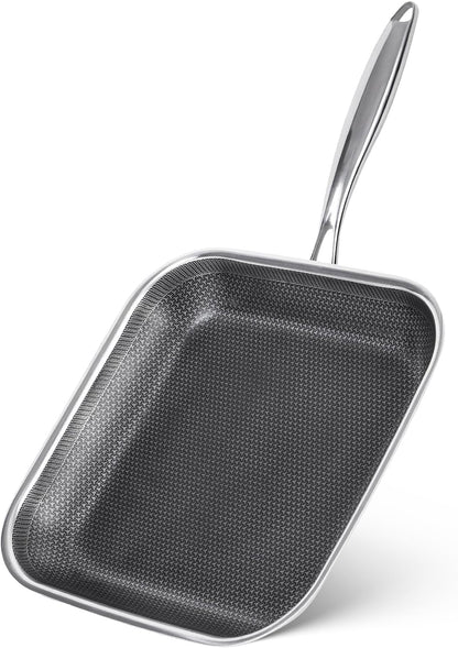 Non Stick Stainless Steel Skillet,12 Inch Square Frying Pan, Nonstick Grill Pan for All Stoves, Oven Dishwasher Safe, PFOA Free1