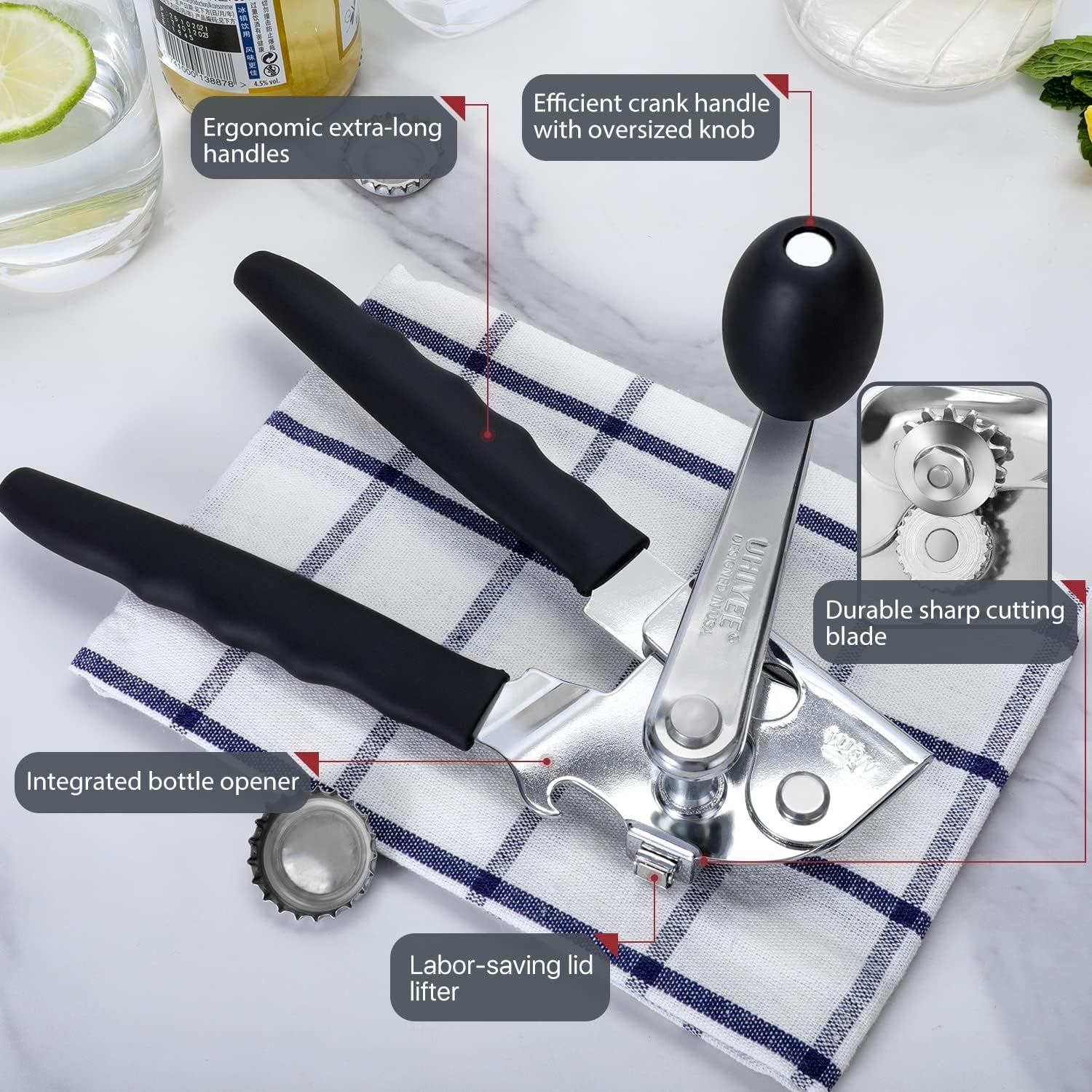 commercial-can-opener-heavy-duty-hand-crank-for-large-cans-black-manual-can-opener-high-carbon-blade-extra-long-handle-oversize-knob-built-in-magnet-bottle-opener-for-10-cans