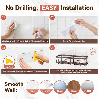 Shower Caddy Adhesive, Rustproof Shower Organizer, Wall Shower Rack8