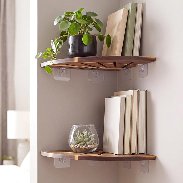 2 Pcs 10'' Acacia Wood Floating Corner Shower Shelf for Bathroom6