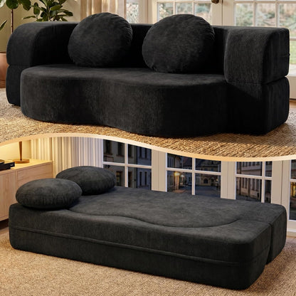 78" Convertible Sofa Bed, Sleeper Boneless Futon Sofa, Black1