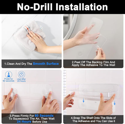 Plastic Wall Mount Organizer, Adhesive Clear Acrylic Shelf, No Drilling Hang Walls Shower Caddies, with Self Adhesive Tape, for Bathroom, Kitchen, Utility Room,3.8D X 12.8" W X 3.3" H4
