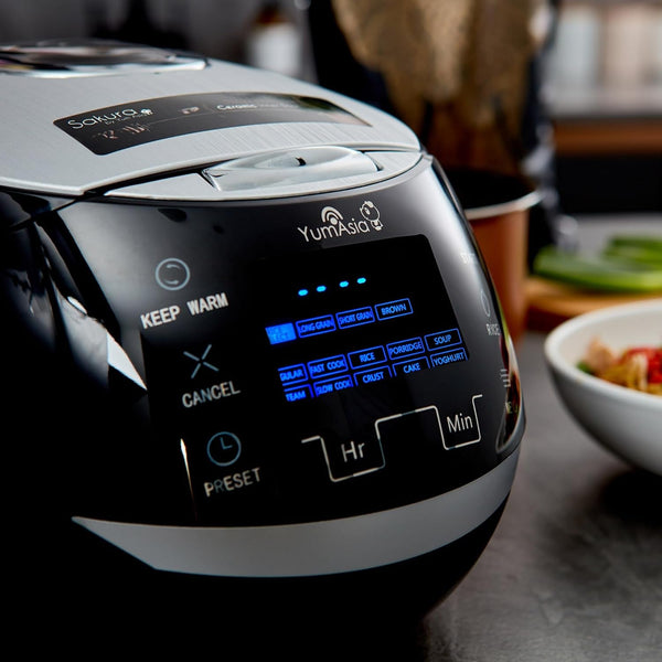 Sakura Rice Cooker with Ceramic Bowl and Advanced Fuzzy Logic (8 Cup, 1.5 Litre) 6 Rice Cook Functions, 6 Multicook Functions, Motouch LED Display, 120V Power (Black and Silver)11
