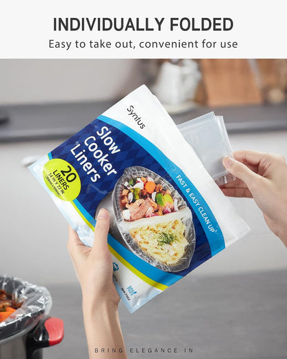 Slow Cooker Liner, 20 Pcs 14"X 22" Extra Large Size Fit 6-10 QT Pots | Disposable, Thick Cooking Bags, Bpa-Free, 100% Leak-Proof, Heat-Resistant up to 400°F, for round Oval Rectangular Pots6