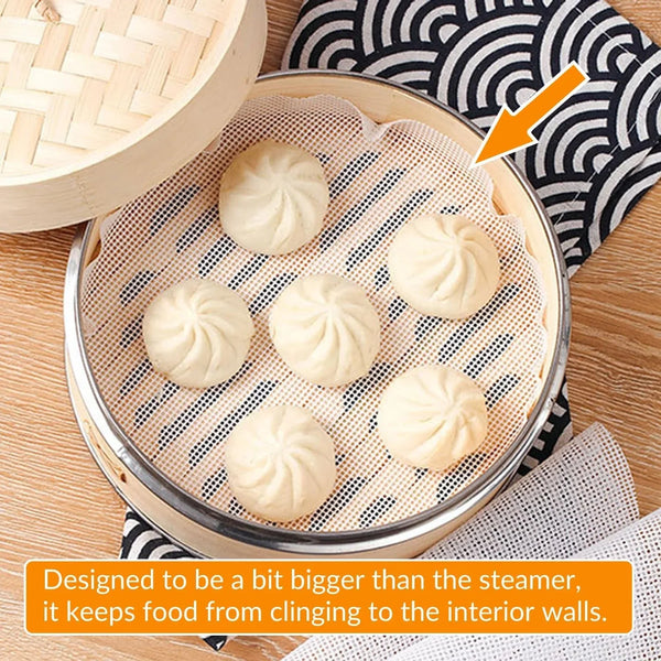 10 Inch Silicone Bamboo Steamer Liners - Non-Stick, Reusable Steamer Mesh Mats for Steamed Buns, Dumplings, Veggies, Dim Sum, Momo, Rice, and Fish - Food Grade BPA Free (4Pcs)3
