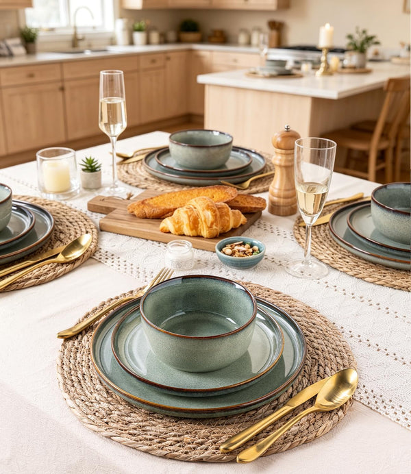 Dinnerware Sets for 4, 12 Pieces Ceramic Plates and Bowls Set9