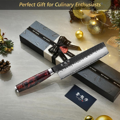 7'' Japanese Nakiri Knife, Black Forged 3-Layer VG10 Steel Core8