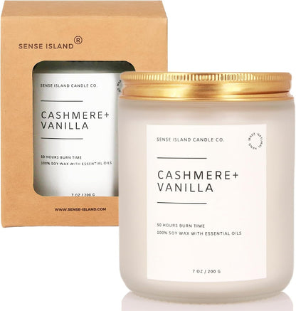 Crackling Wood Wick Vanilla Cashmere Scented Candle Natural Soy Wax 50 Hrs Long Lasting Hand-Poured Highly Scented Crackle Wooden Wick Soothing Sound4