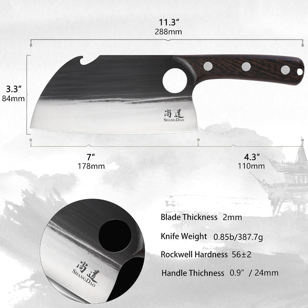 7" Deba Knife, Hand Forged Cleaver Butcher Knife for Meat Cutting, Japanese Kitchen Viking Knife with Sheath, Cooking Knife for Kitchen and Outdoor Camping, Thanksgiving Christmas Gifts5